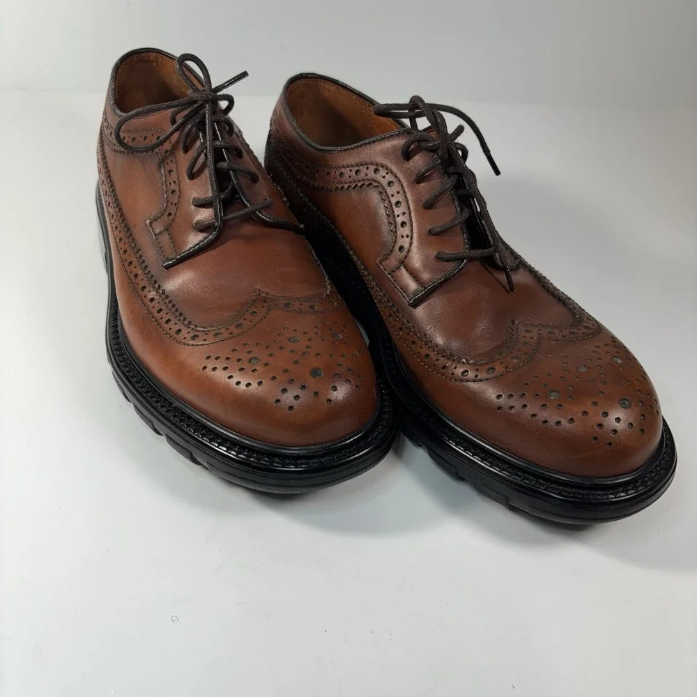Vtg Banana Republic Italy Brown wingtip oxfords  lace-up Chunky‎ Sole9.5 D Y2K